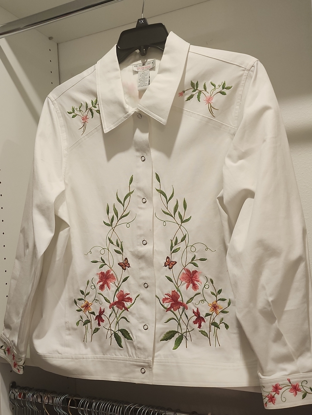 Victor Costa White Top with Pink Accents